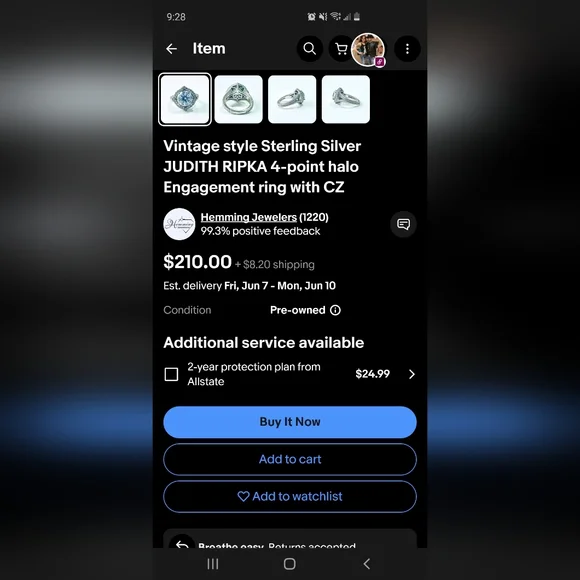 Vintage Judith Ripka Sterling Silver 4 point halo CZ engagement ring 8-8.5 - Picture 10 of 11